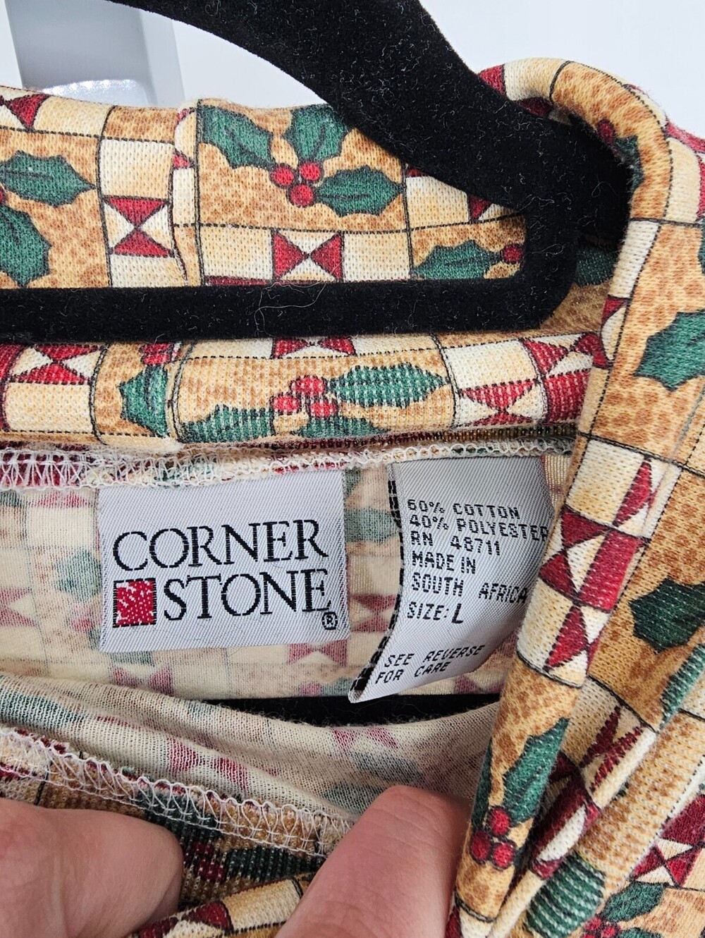 Vtg Corner Stone Womens Sz L Long Sleeve Turtleneck T Short Christmas Holly - Picture 3 of 4